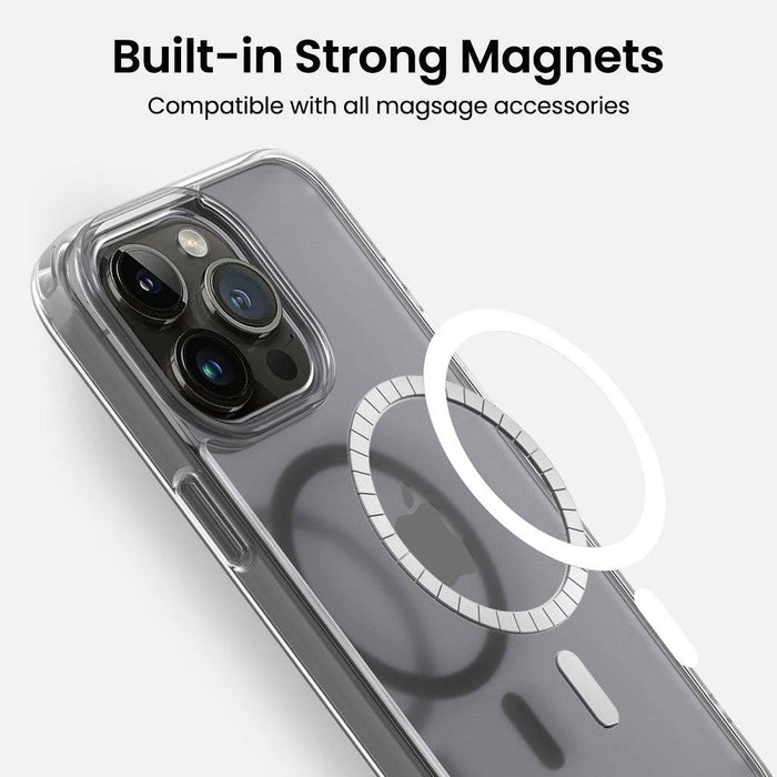 Case installed on iPhone 15 Plus with MagSafe charger	
