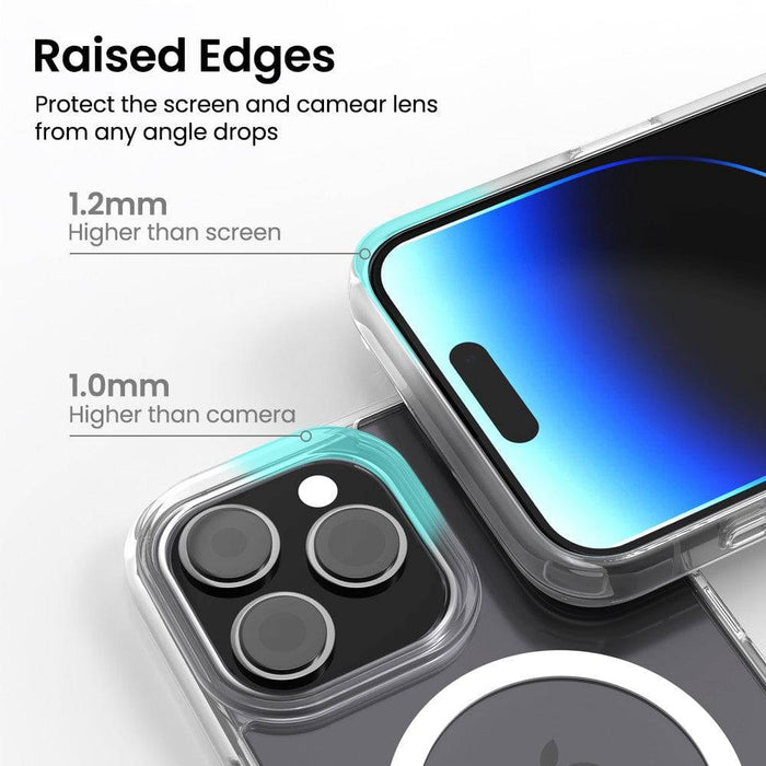 iPhone 15 Plus in REDEFINE clear case from side angle	