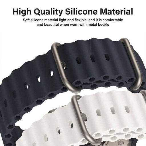 Close view of Black and White REDEFINE liquid-silicone Apple Watch band material
