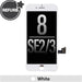 Front view of white REFURB LCD screen for iPhone 8, SE 2020 and SE 2022