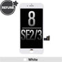 Front view of white REFURB LCD screen for iPhone 8, SE 2020 and SE 2022