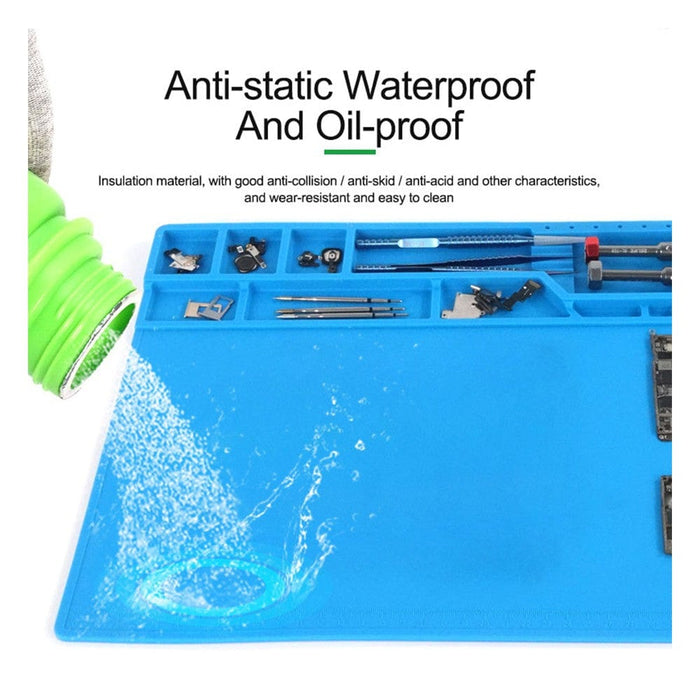 High-temperature repair workstation pad with compartments for tools and screws