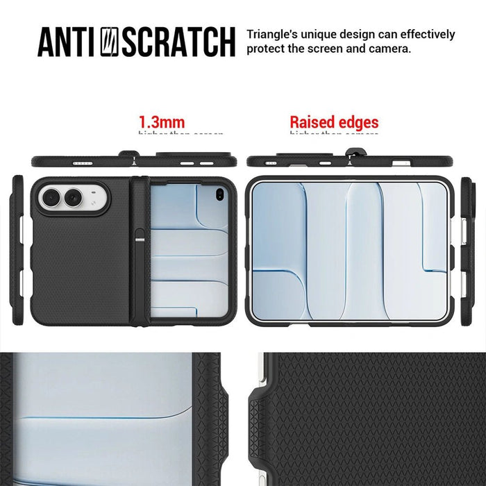 Side view of the black iPhone Duo case showing its built-in kickstand extended