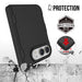 Promotional graphic showing the black iPhone Duo case against a textured background