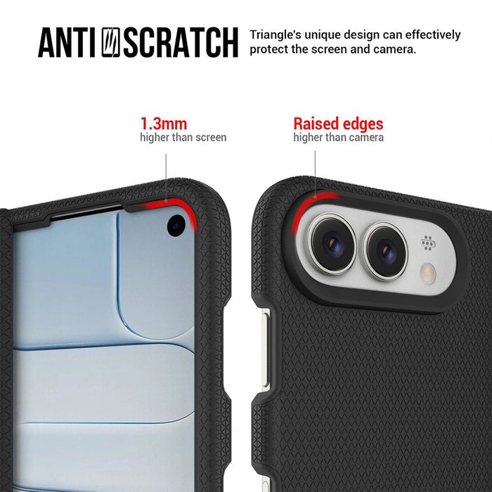 Feature graphic showing front and rear views of the black iPhone Duo case