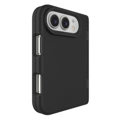 Black Rhinos case fitted to an iPhone Duo, rear view