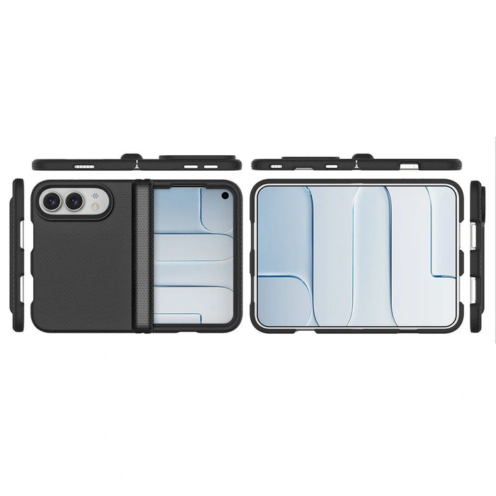 Side-profile and open-interior views of the black iPhone Duo case
