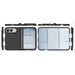 Side-profile and open-interior views of the black iPhone Duo case
