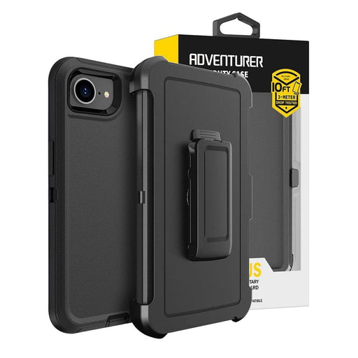 Shockproof robot armor case with belt clip for iPhone 16e - black rugged dual-layer protection