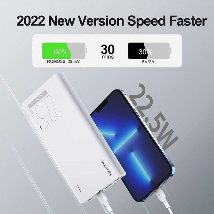 Romoss Sense 8F Power Bank with Type-C and USB-A output ports.