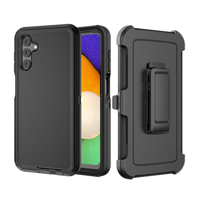Samsung Galaxy A56 5G robot armor shockproof case showing dual-layer TPU PC construction with belt clip holster and tactical design