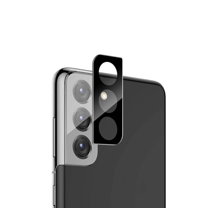 Samsung Galaxy S21 S21 Plus camera lens tempered glass protector showing 99% ultra clear transparency with explosion-proof multi-layer construction and bubble-free installation