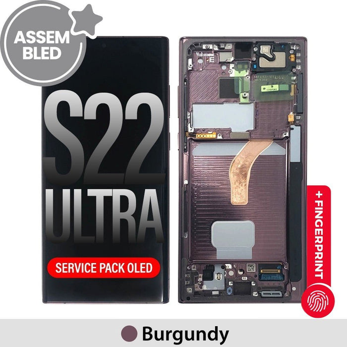Samsung Galaxy S22 Ultra Refurbished OLED Screen with Frame S908B Burgundy Screen Replacement JPC MOBILE ACCESSORIES