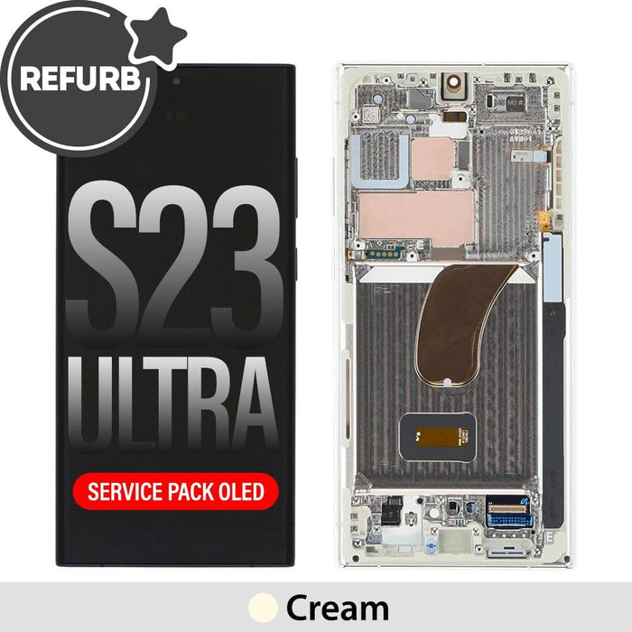 Professional Samsung Galaxy S23 Ultra OLED screen replacement in elegant Cream color showing pristine 6.8-inch Dynamic AMOLED 2X display with complete digitizer assembly ready for installation
