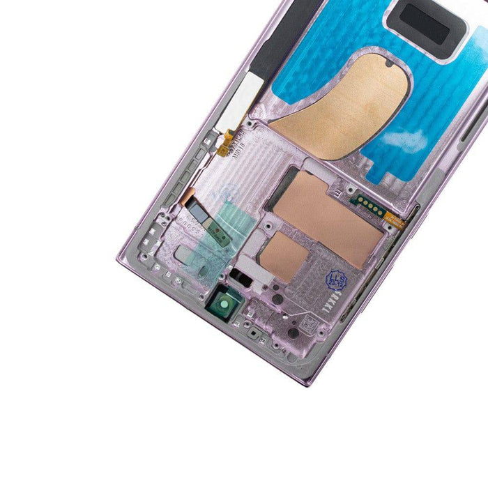 Samsung Galaxy S23 Ultra Lavender screen replacement components including OLED display, digitizer assembly, and installation tools