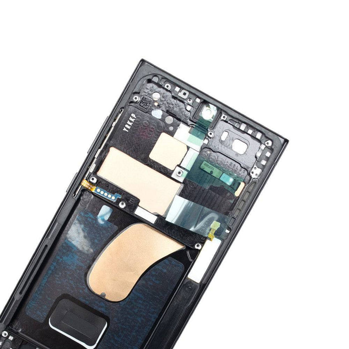 Samsung Galaxy S23 Ultra Phantom Black screen replacement components including OLED display, digitizer assembly, and installation tools