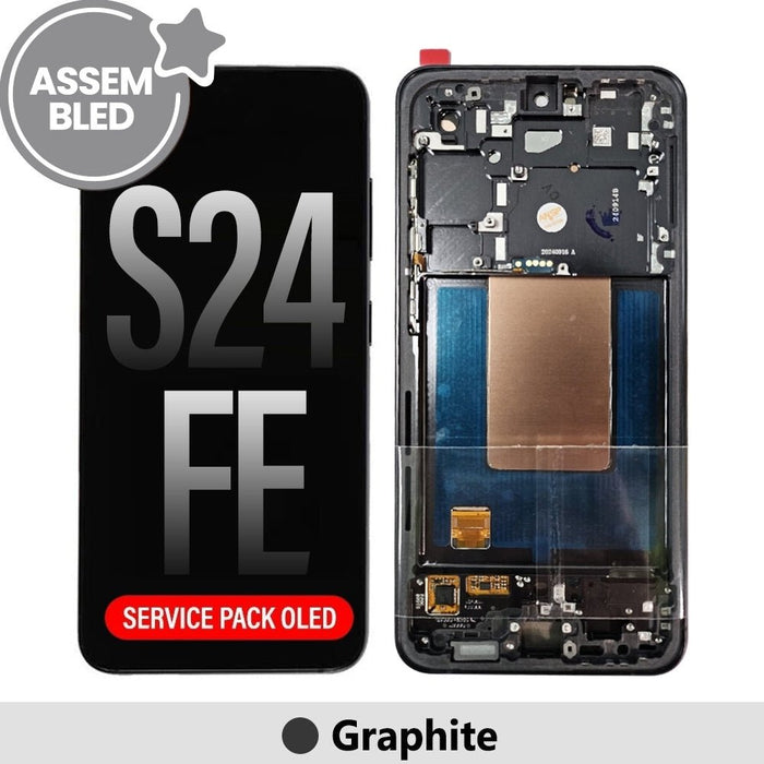 Samsung Galaxy S24 FE S721B service-pack OLED screen with refurbished Graphite frame - front view