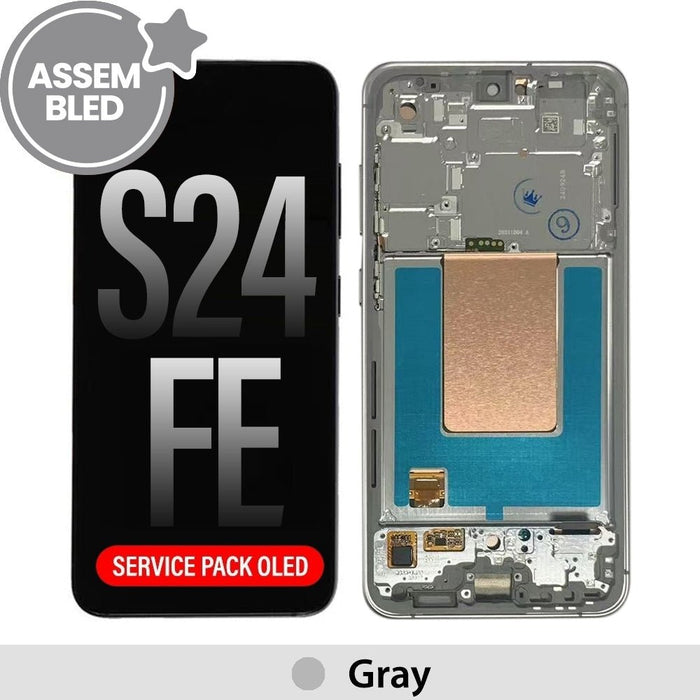Samsung Galaxy S24 FE S721B service-pack OLED screen with refurbished Gray frame - front view