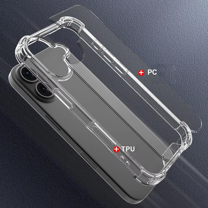 Close-up detail of Solar Crystal Hybrid Case Air SAC technology corner protection for iPhone 17 showing shock-absorbing air cushions that dissipate impact force and provide military grade drop protection
