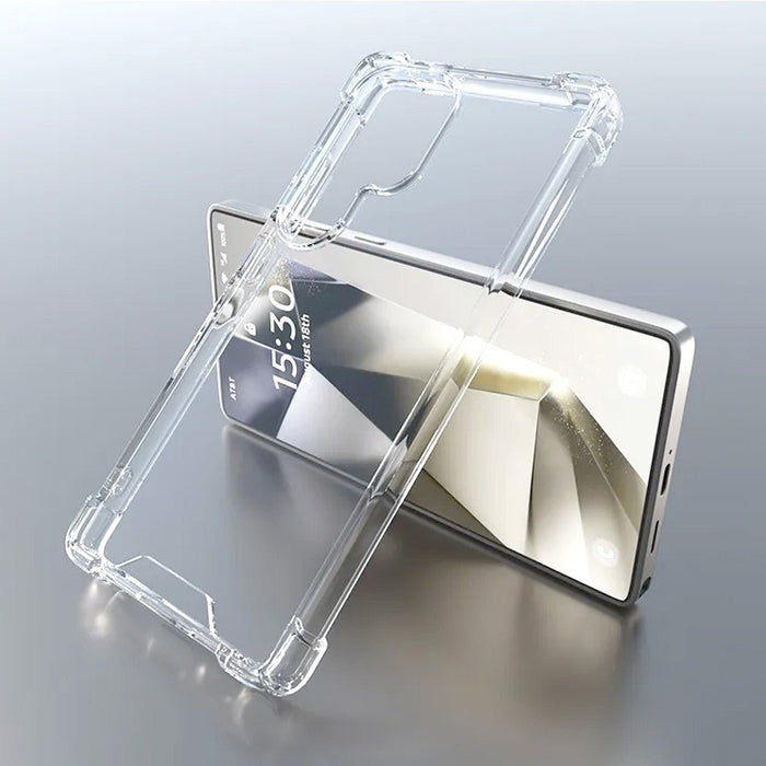 Galaxy S25 Edge Solar Crystal case air cushion technology demonstration showing shock absorption protection system