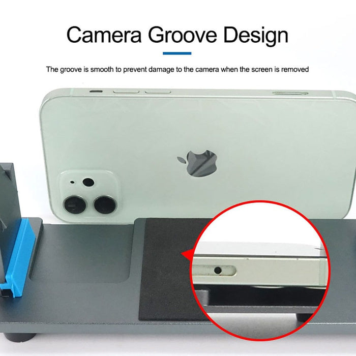 Adjustable phone clamp tool for safe screen removal without heat