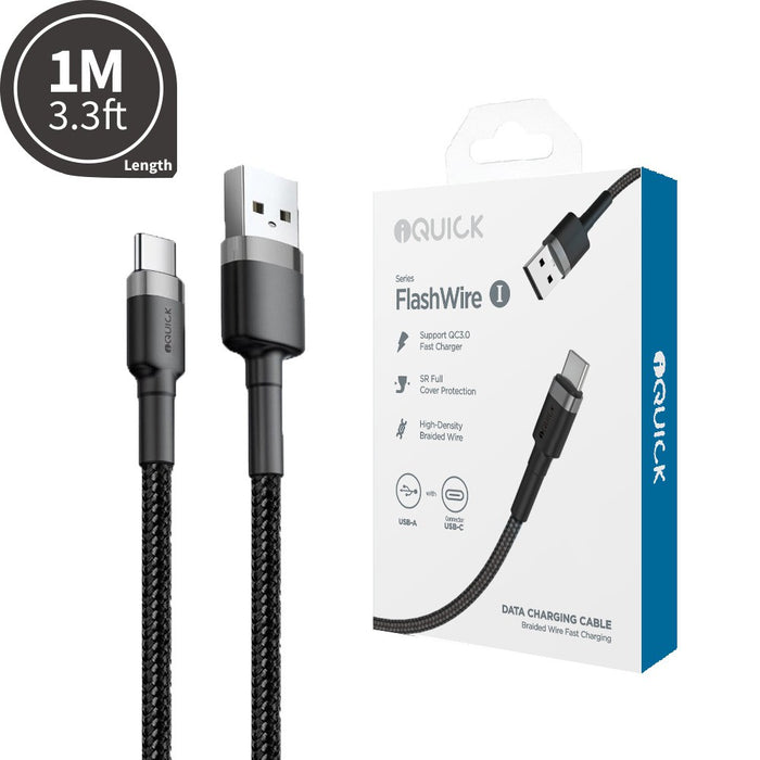 iQuick Braided USB-C to USB-A Fast Charging Cable 1M