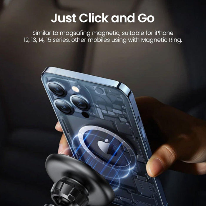 ULTI C8 wireless charging car mount with built-in cooling system showing air vent installation and charging distance capability up to 6mm