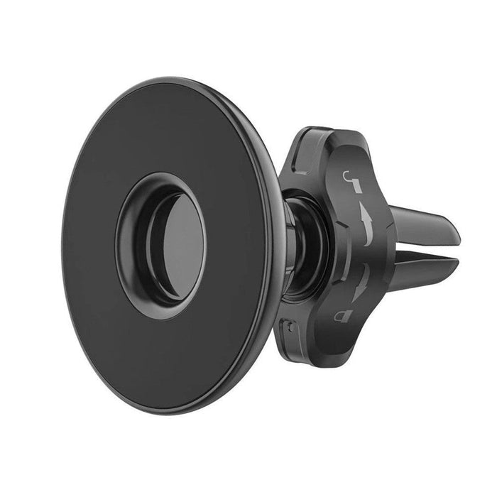 ULTI C8 car mount in vehicle installation showing professional appearance with air vent mounting and wireless charging active indicator