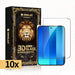 Kinglas 10-pack tempered-glass screen protector packaging and clear glass protector for iPhone Duo.