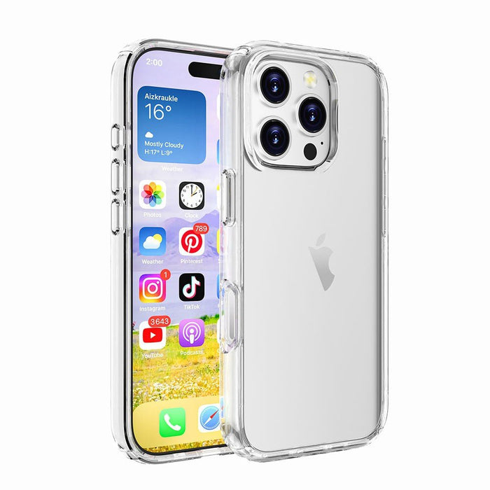 iPhone 16 Plus UTIA Ultimake Transparent case variant highlighting crystal clear visibility with premium PC+TPU shockproof protection technology