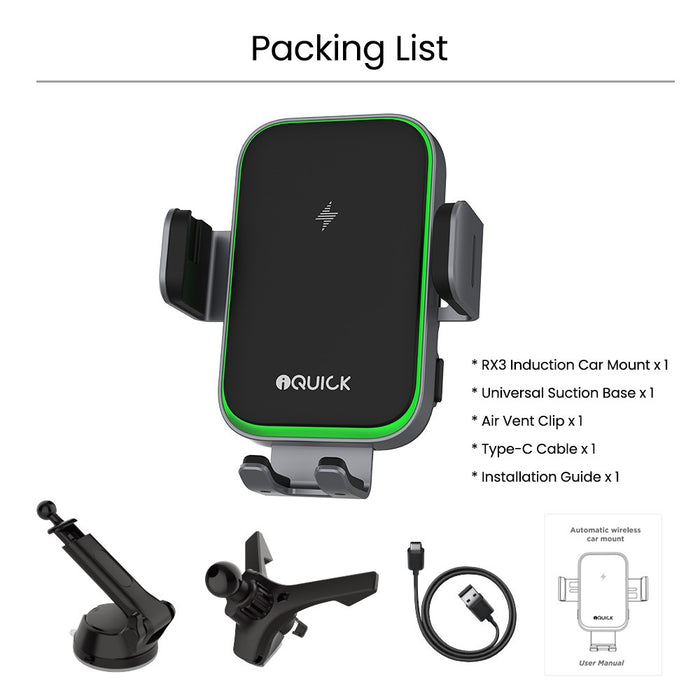 iQuick RX3 15W Wireless Charging Induction Car Holder (IQUICK-X3)-Black