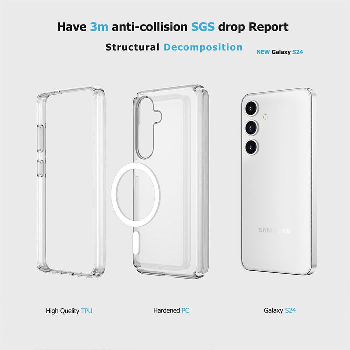 UTIA Shockproof Transparent Magsafe Cover Case for Samsung Galaxy S24-Transparent