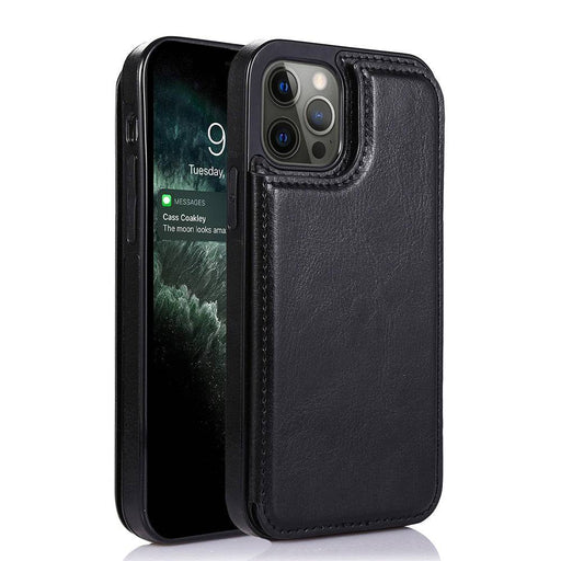 Back Flip Leather Wallet Case iPhone 13 Pro Max Black - Card Slots and Magnetic Closure