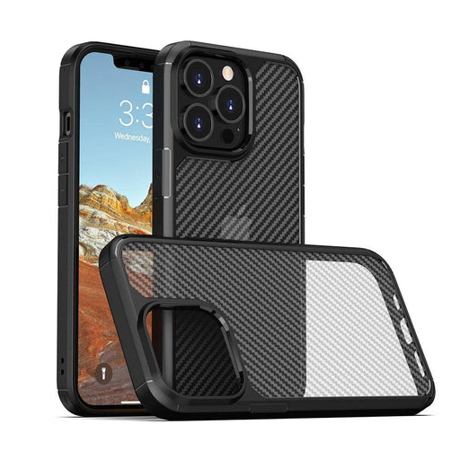 Carbon Fiber Hard Shield Case iPhone 13 Pro Max - Translucent Frosted Fiber Texture with Sun Pattern