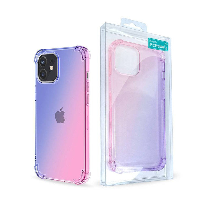 Clear rainbow airbag case for iPhone 12 Pro Max - front and back view