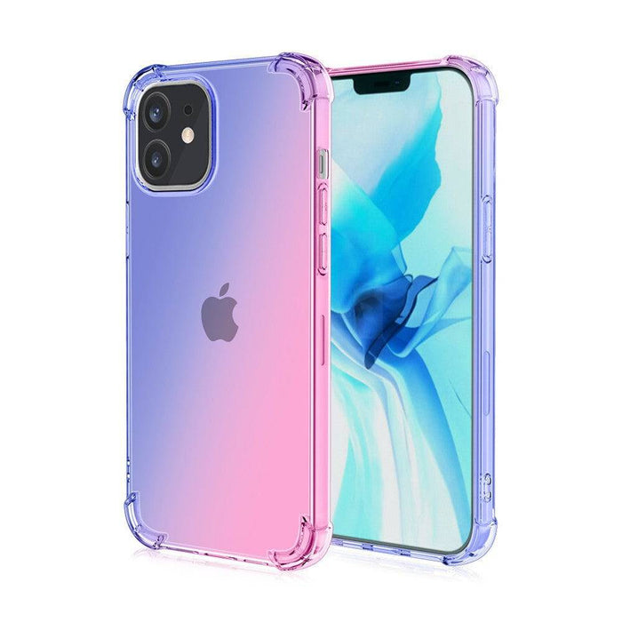 Clear rainbow airbag iPhone 12 and 12 Pro case in Blue+Pink