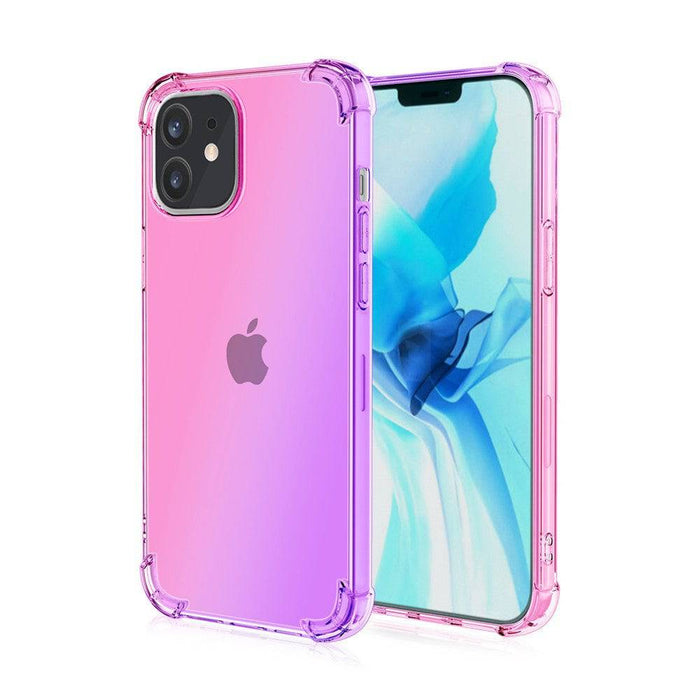 Clear rainbow airbag iPhone 12 and 12 Pro case in Pink+Purple