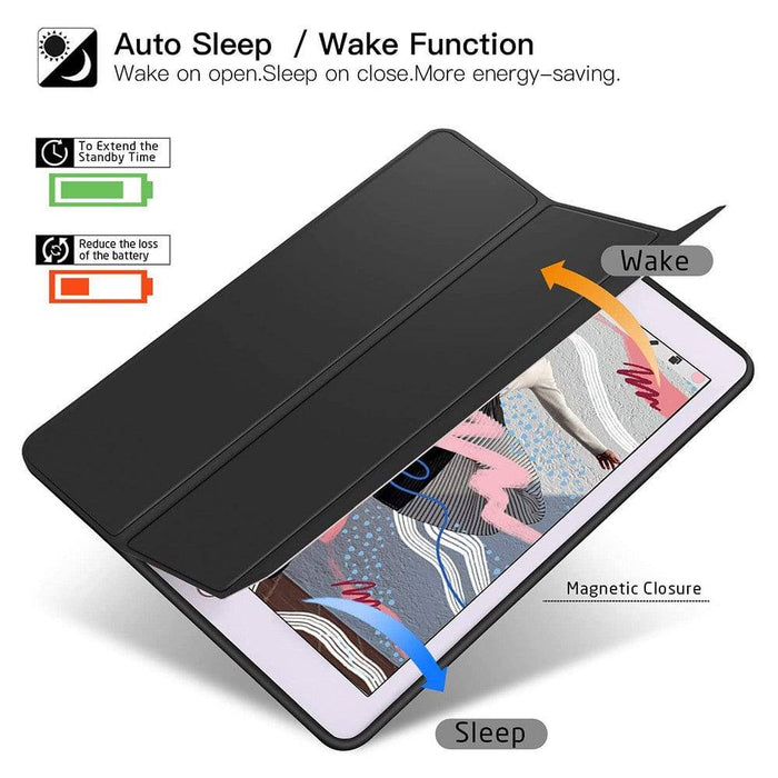 iPad folio case auto wake sleep functionality demonstration showing magnetic sensors and battery life extension features