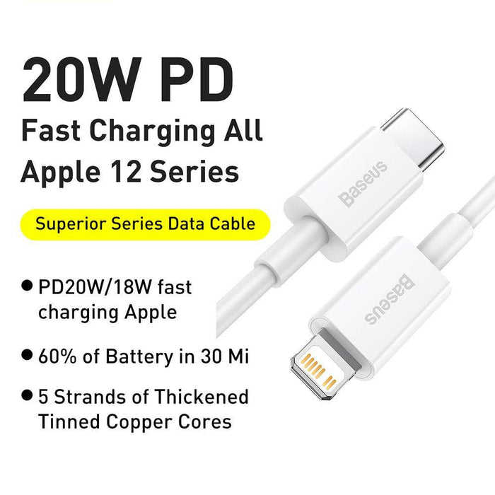 3️⃣ High-Speed Data Transfer Baseus USB-C to Lightning Charging Cable – 0.25M