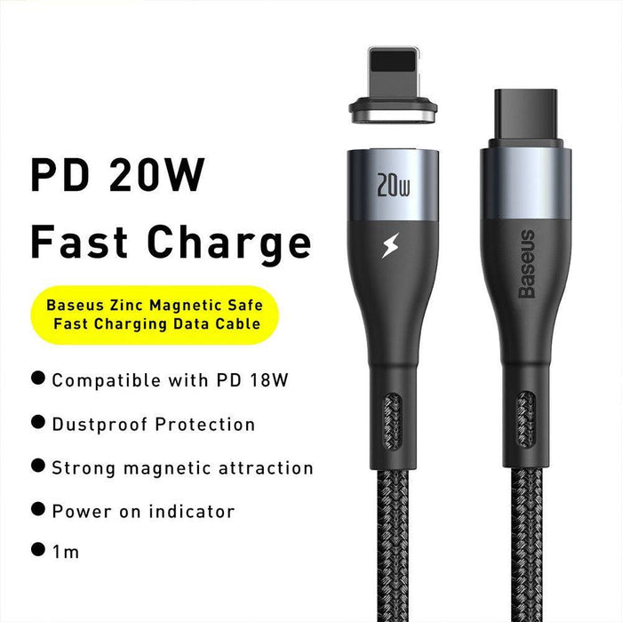 Baseus Zinc Magnetic Safe Fast Charging Data Cable Type-C to IP PD 20W 1M - JPC MOBILE ACCESSORIES