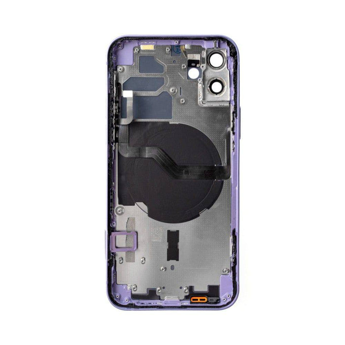 SIM Card Tray and Camera Lens on iPhone 12 Purple Back Housing.