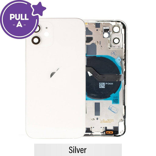 Rear Housing with Small Parts for iPhone 12 (PULL-A) - White Front View.