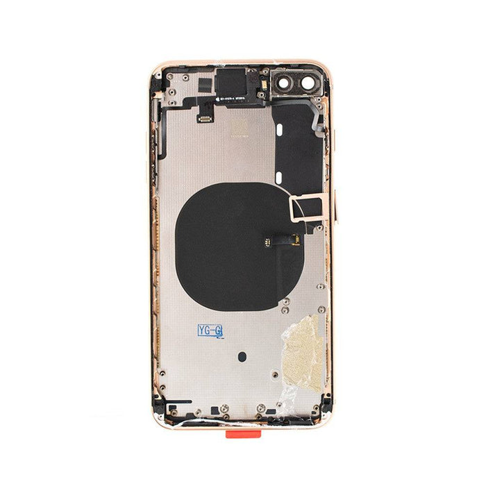 Wireless Charging Flex and SIM Tray in iPhone 8 Plus Gold Rear Housing Assembly.