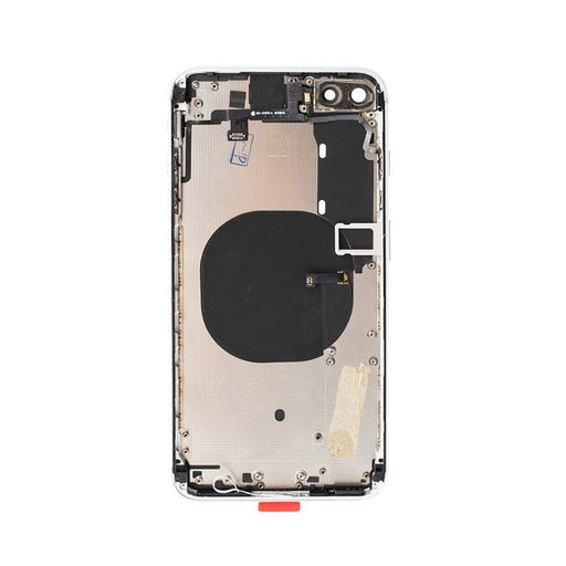 Wireless Charging Flex and SIM Tray in iPhone 8 Plus Silver Rear Housing Assembly.