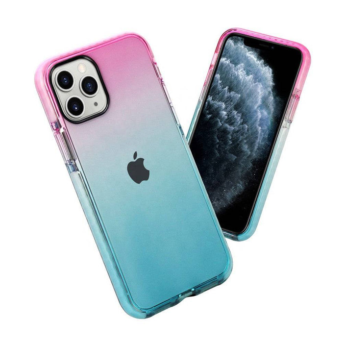 Gradient Hybrid Pink Blue Soft TPU Shockproof Case with Pattern for iPhone 12 / 12 Pro (6.1'')