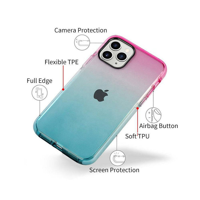 Gradient Hybrid Pink Blue Soft TPU Shockproof Case with Pattern for iPhone 12 / 12 Pro (6.1'')