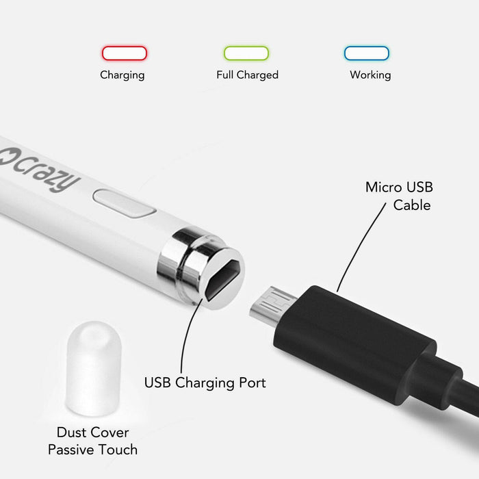 Rechargeable stylus pencil with 12-hour battery life.