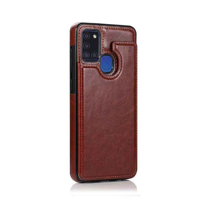 Secure magnetic clasp detail on Galaxy A21s Leather Wallet Case.