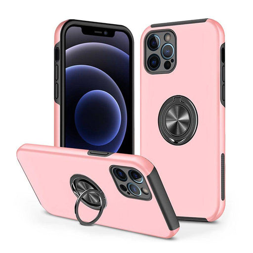 Magnetic ring holder case iPhone 13 Pro Max pink invisible ring stand camera protection