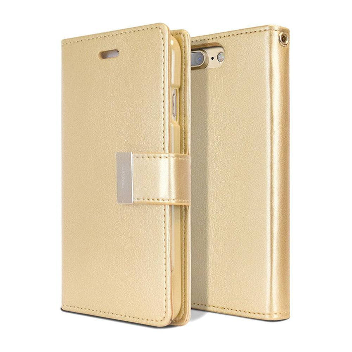 Mercury Rich Diary Wallet Case for iPhone 7 Plus - Black Leather Front View